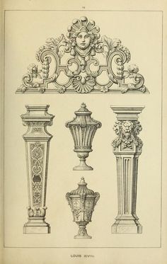 four different types of vases on display in an antique style book page, from the early 19th century