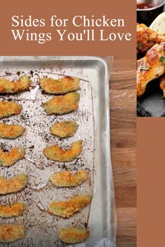 chicken wings on a baking sheet with sauce and seasoning next to it, along with the words sides for chicken wings you'll love