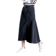 Introducing our Asymmetric Flare Long Denim Skirt from the 2023 Spring-Summer Collection – the essential piece of any '90s-inspired look!Why It's Your Next Go-ToChanneling the rebellious attitude of the '90s, this denim skirt is perfect for creating an outfit that is both edgy and sophisticated. With its stonewashed look, high-waisted silhouette, and asymmetric flare, this skirt is made to stand out!Key Highlights: '90s Vibes: Capture the spirit of the '90s with this stylish denim skirt. Distinc Trendy Asymmetrical Cotton Denim Skirt, Summer Full-length Skirt With Frayed Hem, Summer Full Length Skirt With Frayed Hem, Spring Full Length Skirt With Frayed Hem, Trendy Wide-leg Skirt With Frayed Hem, Trendy Long Denim Skirt With Frayed Hem, Spring Asymmetrical Cotton Denim Skirt, Casual Asymmetrical Denim Blue Skirt, Casual Denim Blue Asymmetrical Skirt