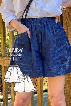 Andy Shorts Pattern Wide Shorts Pattern, Wide Leg Shorts Pattern Free, Simple Shorts Pattern, Shorts Free Sewing Pattern, Cute Free Sewing Patterns, Alternative Sewing Patterns, Easy Sewing Clothes Women, Easy Top Sewing Pattern