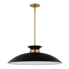 a black and gold pendant light hanging from the ceiling