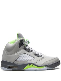 grey/neon green signature Jumpman motif contrasting panel detail round toe front lace-up fastening toggle fastening branded insole rubber sole These styles are supplied by a premium sneaker marketplace. Stocking only the most sought-after footwear, they source and curate some of the most hard to find sneakers from around the world. Rare Jordans, Nike Air Jordan 5, Jordan 5 Retro, Air Jordan 5 Retro, Nike Accessories, Air Jordan 5, Mens Nike Air, Green Bean, Retro Sneakers