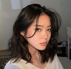 Short Thick Layered Haircuts, Ombre Hair Color Asian, Short Wavy Hair With Face Framing Layers, Shoulder Length Haircut Curtain Bangs, Short Haircut Reference, Asian Medium Length Hair With Layers, Shoulder Length With Curtain Bangs, Shoulder Length Haircut For Round Faces, Mid Neck Length Hair