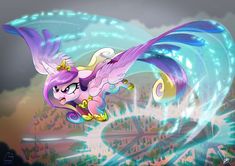 an animated pony flying through the air with its wings spread out in front of a crowd