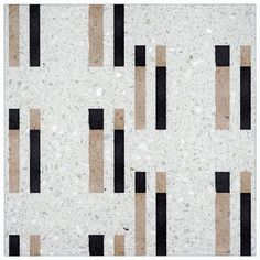 an abstract pattern made up of black and brown strips on white marble with speckles