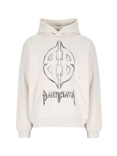 100% Cotton Luxury Streetwear Hoodie With Logo Detail, Luxury Hooded Hoodie For Streetwear, Luxury White Winter Hoodie, Designer Hoodie Sweatshirt For Streetwear, Designer Hooded Hoodie For Streetwear, Luxury Streetwear Hoodie, Balenciaga Sweater, Stencil Logo, Heeled Rain Boots