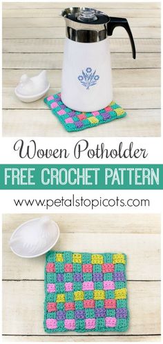 a crocheted pot holder is shown with the words, women potholder free crochet pattern