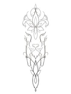 a drawing of a lion's head with flowers on it