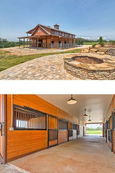 an open barn with the words tour a beautiful barn apartment on it's side