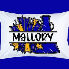 a pillow with the word malory printed on it