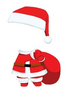 a santa claus suit and hat on top of a white background with the words merry christmas written below it