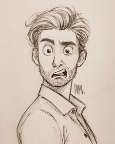 a drawing of a man with a surprised look on his face