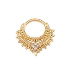 an image of a gold nose ring with diamonds on the bottom and side, set in 18k yellow gold