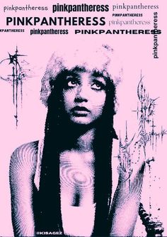 an advertisement for pink pantheries featuring a woman's face and long black hair