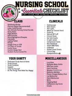 the nursing checklist is in pink and white