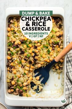 a casserole dish with dump and bake chickpea and rice in it