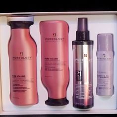 Pureology Pure Volume Boxed Gift Set With 9 Oz Shampoo, 9 Oz Conditioner, 6.7 Oz Color Fanatic Leave In Spray And 1.2 Oz Refresh & Go Dry Shampoo All Brand New In Box. Anti Frizz Shampoo, Product Knowledge, Vegan Hair Care, Volumizing Shampoo, Leave In Conditioner, Anti Frizz Products, Dry Shampoo, Beach Waves, Leave In