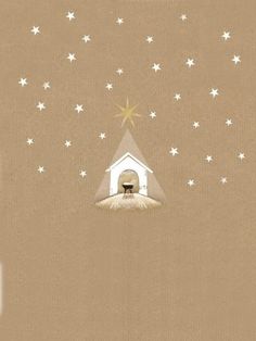 a nativity scene with the birth of jesus and stars in the sky above it