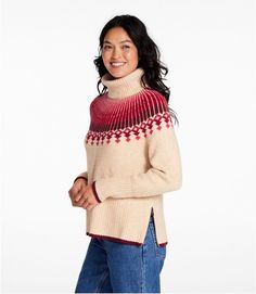 Women's SuperSoft Waffle Sweater, Turtleneck Fair Isle | Sweaters at L.L.Bean Textured Knit Turtleneck With Funnel Neck, Cozy Textured Knit High Neck Turtleneck, Cozy Textured Knit High-neck Turtleneck, Cold Weather Textured Knit Turtleneck Top, Turtleneck Textured Knit Top For Cold Weather, Cozy Textured Knit Turtleneck For Layering, Fair Isle Sweaters, Poncho Knitting Patterns, Waffle Sweater