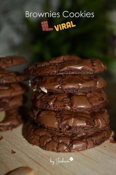 chocolate cookies stacked on top of each other with the words, brownies cookies virtual