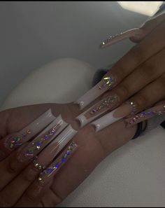 Cute French Tip Nails Acrylic Long, Black Graduation Nails Ideas, Xl Long Acrylic Nails Bling, Extra Acrylic Nails Designs, Graduation Nails Ideas 2023, White Bling Acrylic Nails, Long White Acrylic Nails, Extra Long Acrylic Nails