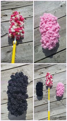 crocheted umbrellas are being used to make them look like they have been made out of yarn