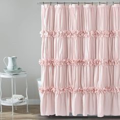 PRICES MAY VARY. ★ ADD A TOUCH OF ELEGANCE: Combined the elegance of ruffles and waterfall pattern design to give a romantic and farmhouse feel. This shower curtain offers a soothing atmosphere, ideal for relaxing at the end of a long day. If you are looking for something to make your bathroom special, you can't go wrong with our bath curtain. ★ DELICATE CRAFT: Along with the unique ruching, there are waterfall ruffle design creating a sweet and classy vision for your bathroom. Those fancy water Ruffle Shower Curtain, Rooms Decoration, Pink Shower Curtain, Ruffle Shower Curtains, Floral Bathroom, Bath Curtain, Lush Decor, Casa Vintage, Bathroom Curtain