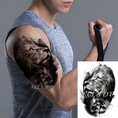 a man with a lion tattoo on his arm