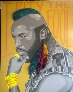 a painting of a man with dreadlocks on his head and wearing a yellow bracelet