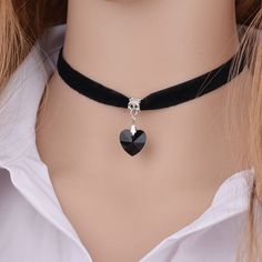 Brand Name:faitolagiMetals Type:Zinc AlloyOrigin:CN(Origin)Necklace Type:Chokers NecklacesMaterial:AcrylicGender:WomenModel Number:1389zStyle:TRENDYShape\pattern:HeartPendant Size:noneFine or Fashion:FashionOccasion:PartyChain Type:Rope ChainItem Type:Necklaces 61513 More good choices Color: Black,Red,White,Pink Material: Velvet Crystal Package List: 1PCS x Necklace Lace Necklaces, Small Heart Necklace, Black Love Heart, Velvet Choker Necklaces, Heart Shaped Pendant Necklace, Black Choker Necklace, Jewelry For Girls, Lace Necklace, Heart Choker