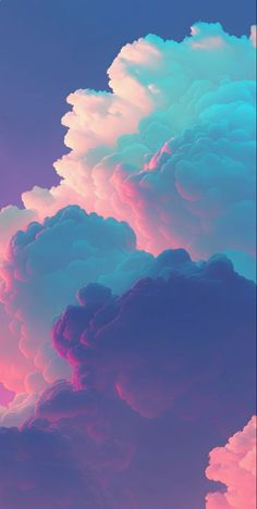 the sky is filled with pink and blue clouds, as if they were floating in the air