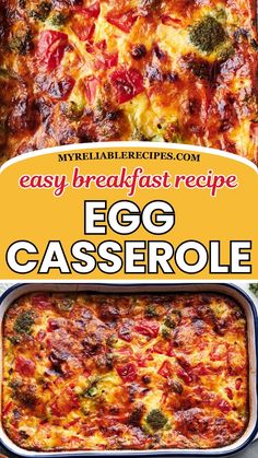 an egg casserole with broccoli and cheese is shown in this recipe