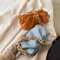 The Blue Chain bag is a inspired design made of luxurious material features bold link chain. This bag is Perfect for a day bag or evening bag. Luxury Bags Aesthetic, Texture Cuir, Soft Leather Hobo Bag, Gold Purse, Bag Prada, Cloud Bag, Soft Leather Bag, Green Handbag, Women Crossbody Bag