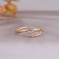 Elegant 14k Yellow Gold Flower Round Cut Natural Diamond Ring, Vintage Dainty Statement Ring For Anniversary Gift, Diamond Jewelry For Her Product Details:  ● Metal: 14k Solid Gold   ● Stone: Natural Diamond   ● Stone Shape: Round  ● Diamond Weight: 0.084 CT   ● Gold Weight: 1.57 gram   ● Band Color: Yellow Gold   ● Certificate:  Certificate of natural diamond will also come Handmade Ring All Ring Size Available  Ring Size ●  We can make the ring in any size if the ring size is not listed. Ring Simple Ring Design, Diamond Ring Vintage, Rings Sets, Gold Certificate, Gold Jewellry, Bangles Gold, Diamond Wedding Rings Sets