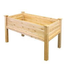 a wooden planter box sitting on top of a white background