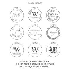 six circular badges with the words, we can make a unique design for you and change shape if needed