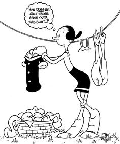 a cartoon drawing of a woman hanging clothes from a line