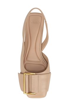 A polished vamp buckle and side cutout lend contemporary elements to a slingback flat fashioned with a squared-off toe. Cushioned footbed with arch support Leather upper/synthetic lining/rubber sole Imported Beige Pointed Toe Slingback Sandals With Buckle Closure, Beige Square Toe Slingback Pumps, Chic Brown Slingback Sandals With 4-inch Heel, Brown Slingback Sandals With 4-inch Heel, Beige Pointed Toe Slingback Pumps With 4-inch Heel, Slingback Flats, Contemporary Elements, Franco Sarto, Fabric Gift Bags