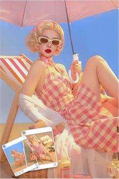 a woman sitting in a chair with an umbrella over her head and sunbathing on the beach