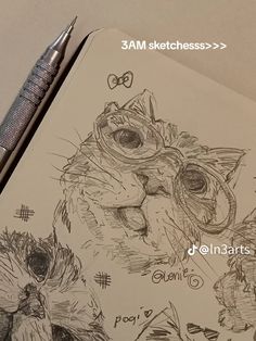 a drawing of two cats with glasses on their faces and the caption says, 3 am sketchessss > >