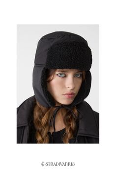 Faux shearling lined hat with drawstring