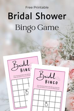 the bridal shower game is shown with pink flowers