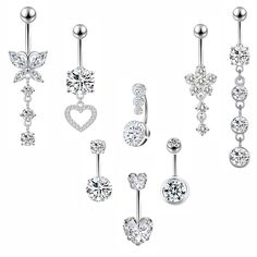 PRICES MAY VARY. 【BELLY RING】: One order includes 8pcs belly button rings: 4pcs short belly piercing and 4pcs long dangle belly button rings, flower, butterfly, heart belly button rings set, multiple style to match your outfit. 【STAINLESS STEEL MATERIAL】: The silver belly ring are quality 316L stainless steel belly button rings, lead free and nickel free, smooth surface, do not hurt your navel piercing hole. 【BELLY RINGS SIZE】: The bar thickness of belly button piercing silver: 14G, 10mm barbell Belly Button Piercing Silver, Belly Button Piercing Cute, Belly Button Rings Dangle, Rings Flower, Belly Piercing Jewelry, Button Piercing, Belly Button Jewelry, Butterfly Heart, Belly Jewelry