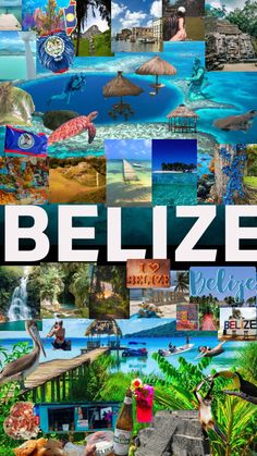 a collage of pictures with the words belize on it