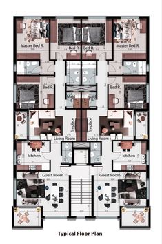 the typical floor plan for a two story apartment with three bedroom and an attached living area