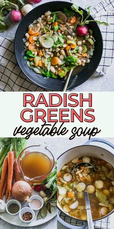 radish greens vegetable soup with carrots, celery and onions