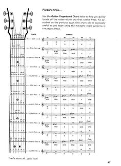 the guitar neck and frets are shown in this page, which includes diagrams for each instrument