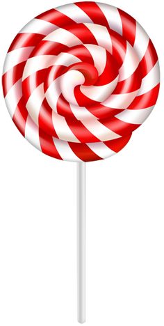 a red and white striped lollipop on a stick with clipping path to the top