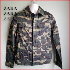 Nwt Zara Man Denim Camo Jacket. Lightweight 100%Cotton Front Buttoned Chest Pockets, As Well As Side Pockets. Button Closure. New, No Flaws. Size Small Camo Jacket, Zara Man, Zara Jackets, Mens Clothing, Clothing Styles, Green Brown, Mens Denim, Green And Brown, Mens Clothing Styles