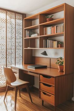 Compact home office mid century modern design featuring sleek desk built-in storage and minimalist decor for productivity Modern Study Rooms